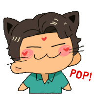 a cartoon drawing of a man with a cat ear and the word pop below him
