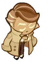 a cookie from a cookie run game is holding a cane .