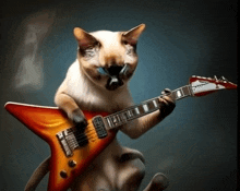 a cat is playing a guitar with a star shaped body