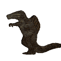 a striped dinosaur with a long tail is walking on a white background