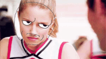a drawing of a cheerleader with a mustache