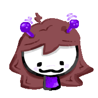a drawing of a person with purple horns and a tongue sticking out