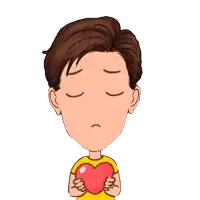 a cartoon character is holding a broken heart in his hands