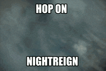 a picture of a crow with the words hop on nightreign below it
