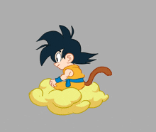 a cartoon of a boy with a monkey tail sitting on a cloud