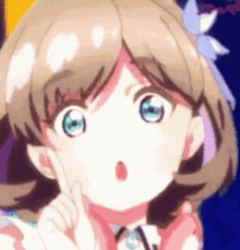 a close up of a anime girl with a surprised look on her face