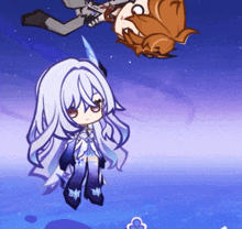 a girl with long white hair is standing next to a boy