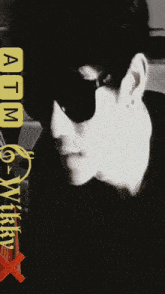 a black and white photo of a woman wearing sunglasses and a striped shirt with the words " autumns lolita " on the bottom