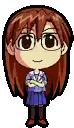 a pixel art of a girl with long red hair and glasses .