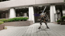 a person in a robot costume is walking down a sidewalk
