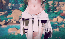 a woman 's torso is shown in a video game scene