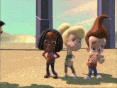 a group of cartoon characters including jimmy neutron are standing in the sand