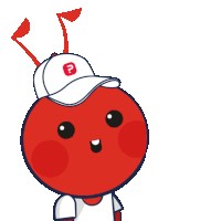 a red cartoon character with a white hat and the word ok above it