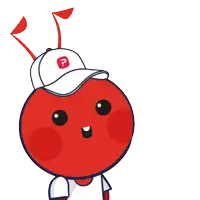 a red cartoon character with a white hat and the word ok above it