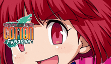 a girl with red hair and the words cotton fantasy on the bottom