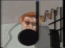 a cartoon of a man wearing sunglasses is behind a fence