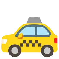 a cartoon illustration of a yellow taxi with a checkered stripe on the side