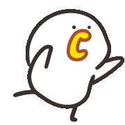 a cartoon chicken with a yellow beak and a letter c on its face is waving .