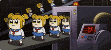 a bunch of cartoon characters standing next to each other
