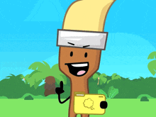 a cartoon character of a paint brush holding a yellow folder