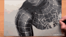 a drawing of a woman in a spiderman suit is made by animatica
