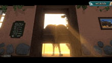 a screen shot of a video game shows a menu on the wall