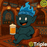 a cartoon character sitting on a couch holding a glass of beer with triple written in the corner