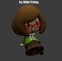 a 3d model of a girl with glasses and the words " its nikki friday " above her