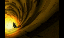 a cartoon character is riding through a tunnel