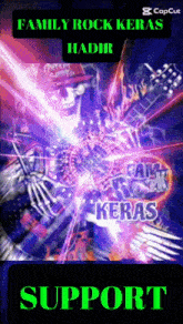 a poster for family rock keras shows a guitar and a skeleton