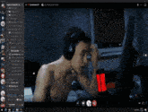 a computer screen shows a man without a shirt on a video call