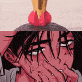 a drawing of a person covering their face with their hands