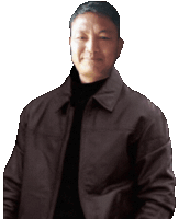 a man in a black jacket and black turtleneck