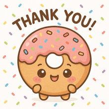 a donut with sprinkles and the words thank you