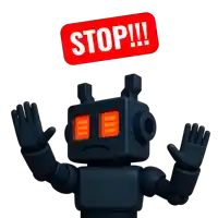 a robot with a red sign that says stop on it