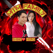 a picture of a man and a woman with the words mtm family shine hero on it