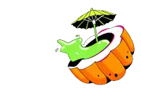 a cartoon illustration of a pumpkin with an umbrella on it