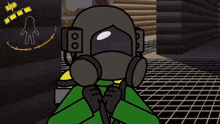 a cartoon of a man wearing a gas mask and a helmet