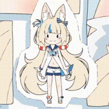 a drawing of a fox girl with long hair and a life preserver on her head is on a piece of paper .