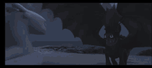 toothless from how to train your dragon is standing on a beach with his wings outstretched