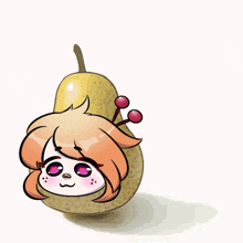 a drawing of a pear with a girl 's face on it