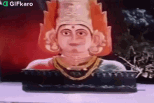 a close up of a statue of a woman wearing a hat and a necklace .