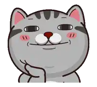 a cartoon cat is making a funny face while holding its hand to its chin