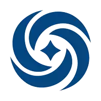 a blue and white logo with a diamond in the middle