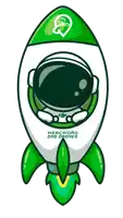 a green and white cartoon rocket with the words mercadao dos drones on the front