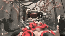 a computer generated image of a robot being eaten by a giant octopus in a video game .