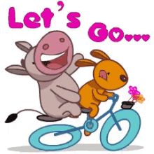 animated cow lets go bike ride