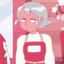 a cartoon of a woman wearing an apron with netflix written on the bottom right