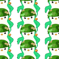 a seamless pattern of penguins wearing green helmets