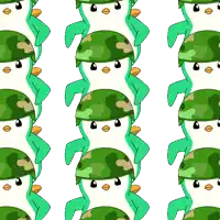 a seamless pattern of penguins wearing green helmets